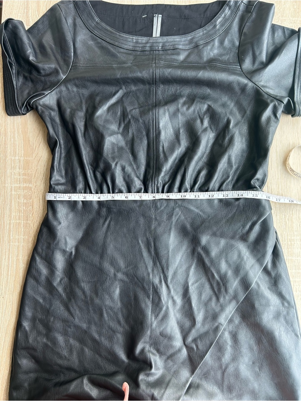 Anthropologie Black Faux Leather Short Sleeve Wrap Dress 10 - Picture 8 of 10